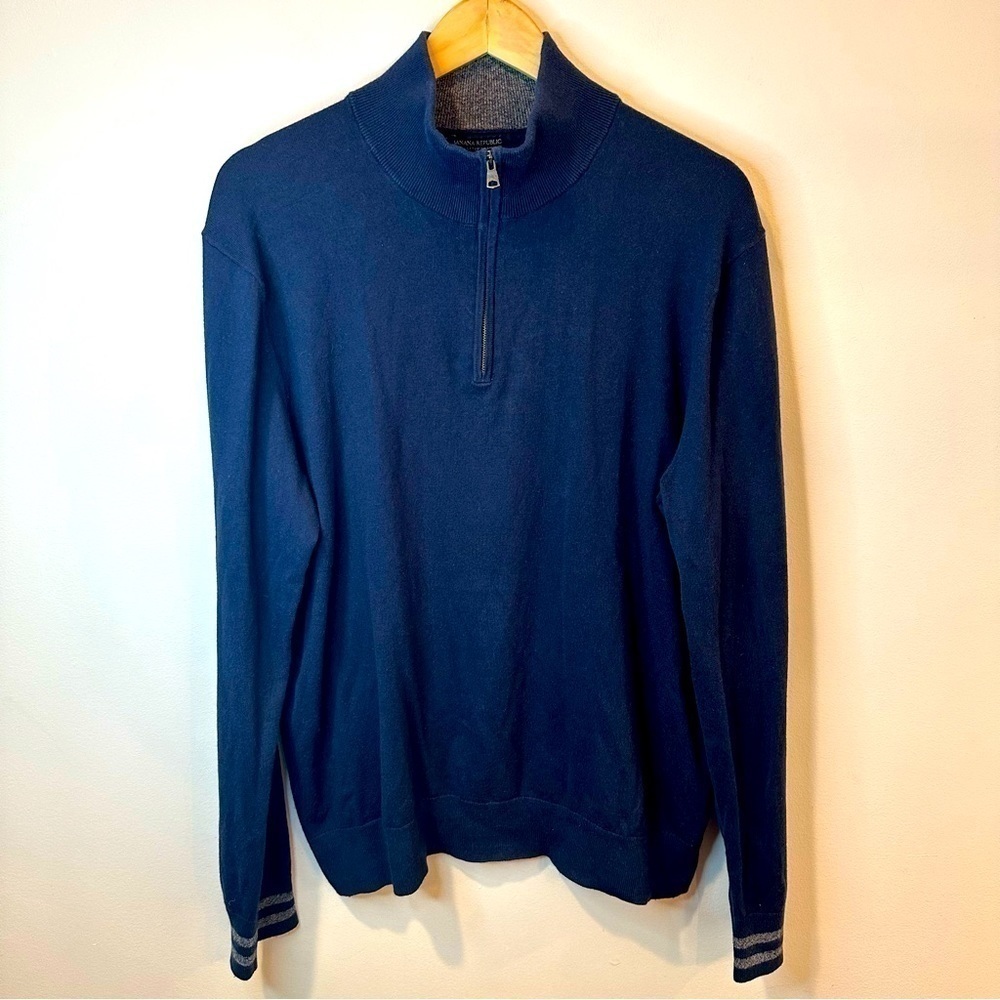 Banana Republic Pima Cotton Cashmere Sweater 1/4 Zip Pullover Men’s Large Blue